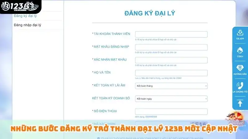Đại lý 123B Những bước đăng ký trở thành đại lý 123B mới cập nhật