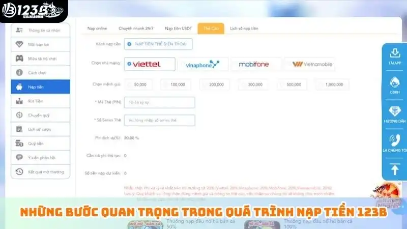Những bước quan trọng trong quá trình nạp tiền 123B