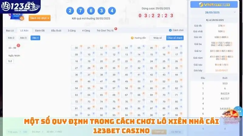 Một số quy định trong cách chơi lô xiên nhà cái 123bet casino